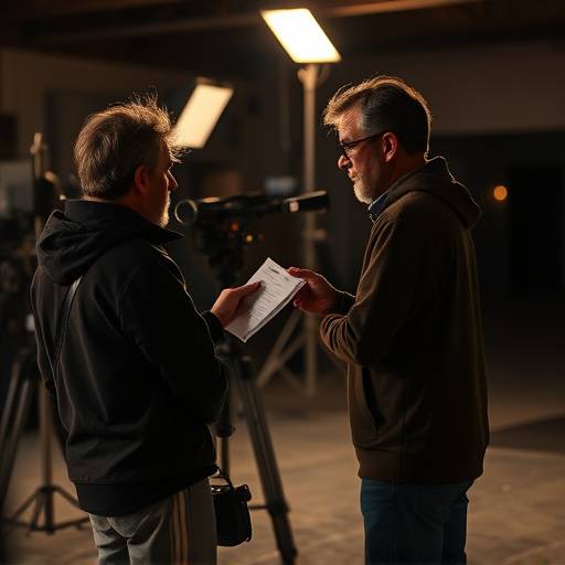 Ein Regisseur gibt Anweisungen am Set während einer Filmproduktion.