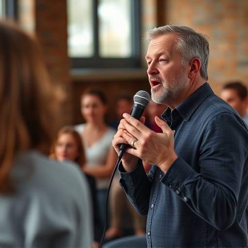 Eine Stimmbildnerin demonstriert eine Übung während eines Stimmbildungs Workshops.